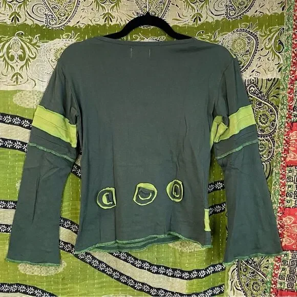 Y2K Original Design Patchwork Green Appliqué Top Size Small - Picture 7 of 12